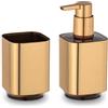 Inbagno Set Accessori Bagno Moderno 2 Pezzi In Plastica Pregiata Oro Satinato E Nero - Dispenser Sapone 280 Ml E Porta Spazzolino - Linea Lumina