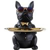 LYEAA Statuetta di bulldog in resina, con vassoio, decorativa, da interni (colore: nero)