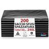 G.M. DISTRIBUZIONE GM 200 Sacchi Neri Sfusi Grandi Resistenti 240 Litri, misura 120x130 cm, in materiale HDPE, Sacchetti Indifferenziata, Buste Spazzatura, 200 Sacchi Sfusi