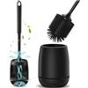 EWEIMA Scopino WC Silicone, EWEIMA Spazzolone Bagno WC con Staffa ad Asciugatura Rapida, Scopettino Bagno con Manico Lungo, Set di Scopino per WC in Silicone, Montaggio a Parete/in Piedi (Nero Scuro)