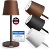 charlique® Dinner Light mini - Porta lampada da tavolo o comodino ricaricabile - lampadina LED USB a batteria senza fili- dimmerabile - colore marrone - anche per esterno giardino