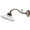 fd-bolletta arredamento e illuminazione Applique ottone brunito,lampada da parete con piatto ceramica bordato blu am27.Misure:H15cm,Ø piatto 19cm,sporgenza 35cm,Ø base10cm.Le misure sono con piatto.Portalampade attacco Edison E14