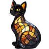 Qkbuza Lampada in colorato Lampada da tavolo a forma di gatto in colorato in resina, 17 x 10 x 10 cm, simpatico gatto nero, lampade da comodino a LED scultura spettrale a tema domestico