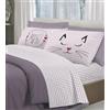 PELLECCHIA 1969| Set Lenzuola Letto Matrimoniale Fantasia Orsetto Tartan e Gattini 100% Cotone Made in Italy Lenzuolo sopra + sotto con Angoli + Federa/e con Stampa su due i Lati (Gatti Miao Rosa)