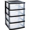 Acan Tradineur - Cassettiera Sena a 4 cassetti senza ruote, in plastica resistente, torre di archiviazione multiuso, per casa e ufficio, 65 x 39 x 40 cm, nero