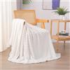 Linecooo - Coperta in pile bianca crema 152,4 x 203,2 cm per divano, letto, super morbida e accogliente in microfibra di flanella con design a righe, leggera per adulti, donna, ragazze