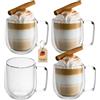 Intirilife 4x set di bicchieri termici a doppia parete -150-200ml- soffiati a bocca isolati per cappuccino espresso, bicchieri da tè bicchieri da caffè latte macchiato, effetto galleggiante con manico