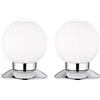 meineWunschleuchte Set di 2 lampade da tavolo a LED, base cromata, paralume in vetro bianco, diametro 10 cm, dimmerabile tramite sensore touch