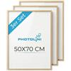PHOTOLINI Cornici 50x70 cm legno MDF naturale, set di 3 cornici per poster, plexiglass infrangibile, da parete, accessori extra inclusi - per foto, immagini e poster