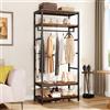 YITAHOME Appendiabiti con Portascarpe, Attaccapanni da Pavimento con 4 Ripiani, Porta Abiti Industriale, Scaffale per Abbigliamento, per Ingresso Corridoio Soggiorno, Marrone Vintage