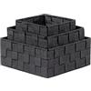BM 4621 Cestino Portaoggetti Bagno Effetto Rattan Quadrato, Set di 3 Cestini da Scaffale Nero Intrecciato Organizer Scatole Portaoggetti Adatto a Diversi Usi Organizzazione
