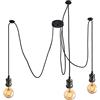 LVYY Lampada a sospensione industriale,Lampadario a forma di ragno con cavo intrecciato regolabile da 2 m,lampada a sospensione a grappolo industriale retrò E27 portalampada-nero perla (3 luci)