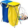 KADAX Supporto doppio per sacco della spazzatura, in 5 versioni a colori, supporto per raccolta differenziata con coperchio in plastica, per sacchetti da 120 l (blu-giallo)