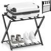 RELAX4LIFE Portavaligie Pieghevole, Robusto Portabagagli Multiuso con 2 Ripiani, 68 x 43 x 56 cm, Cavalletto Reggivaligie Salvaspazio con Scarpiera per Casa e Hotel, Portata 80 kg, Nero