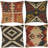 INDACORIFY Set da 4 pezzi Fodera per cuscino Kilim in lana e iuta Tessuta a mano vintage turca Copricuscino decorativo Federe per la casa (Stile- 17)