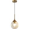 KCO Lighting Lampadario a sospensione moderno Mid Century a 1 luce in vetro dorato a forma di globo in ottone spazzolato, grande lampada a sospensione da cucina sull'isola (ambra)