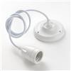 KLARTEXT - Lampada A Sospensione Completa E27 In Ceramica Bianca Con Cavo Tessile Tondo Bianco, Kit Di Installazione Incluso, Lunghezza 1 Mt