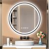 PESENXAN Specchio a LED rotondo da 70 cm, con illuminazione e orologio, cornice nera, anti-appannamento, dimmerabile, 3 colori di luce, interruttore touch, funzione di memoria, risparmio energetico