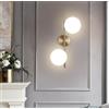 Partenopea Applique vintage in metallo e 2 ampolle in vetro eleganza retrò design classico con porta lampadine G9 per illuminare la parete di casa, bar, ristorante (2 Palle Luce naturale 4000K)