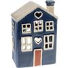 Home of Christmas Lichthaus | Tealight Cottage | Candeliere | Portacandele | Ceramica (Blu scuro/Beige 18 x 13 x 9 cm)