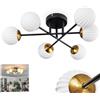 HOFSTEIN Plafoniera Chehalis, lampada da soffitto in metallo/vetro scanalato in nero/oro/bianco, lampada dal design moderno retrò/vintage con ombrelli in vetro (Ø 10 cm), 6 x G9, senza lampadina