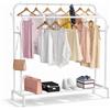 Generico Stand Appendiabiti Doppia Barra da Terra con Ripiano Porta Scarpe - Attaccapanni in Metallo Salvaspazio per Vestiti, Guardaroba, Ingresso e Cabina Armadio - 80x44x150 cm (bianco)