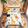 Loussiesd, Set copripiumino per letto singolo, per bambini e ragazzi, carino e decorativo, a tema animali dello zoo/safari, con animali selvatici, leoni, giraffe, zebre ed elefanti