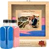 NIRALIS Confezione Cerimonia Sabbia Matrimonio Personalizzato Legno Quercia | Sabbia Colorata 2 barattoli da 800 g | Portafoto 10 x 15 cm | Personalizzabile con Data e Nomi Sposi (Quercia, Sabbia Blu