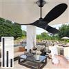 MSHENUED Ventilatore da soffitto nero senza luce, 132cm da esterno senza luce, ventilatore da soffitto a 3 fogli con telecomando, motore a corrente continua a 6 marce commutabile