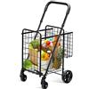 COSTWAY Carrello Portaspesa Pieghevole, Carrello Spesa con Ruote Girevoli a 360 °, Manico Regolabile, 2 Cesti, Capacità di Carico: 20 kg, 58L, 43 x 52 x 89-95 cm (Nero)