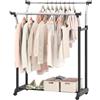 RELAX4LIFE Stand Appendiabiti con Ruote, Doppia Asta in Metallo con Altezza o Larghezza Regolabile, 4/6 Ruote Girevoli con 2 Bloccabili, Appendiabiti Robusto e Portatile, 87,5x51x106-175cm (Stile2)