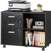 DEVAISE Carrello Portadocumenti 3 Cassetti con Piano Legno, Mobile Ufficio con Stampante, Retro, Nero
