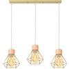 TOKIUS 3 luci Lampada a Sospensione Industriale E27 Plafoniera Retro in Metallo e Legno Ø160mm Lampada da soffitto Gabbia Diamanti Oro Design per Cucina Salotto