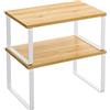 SONGMICS Scaffale Portaspezie, Set di 2 Organizzatori da Cucina Espandibili | Impilabile, Acciaio e Bambù, Bambù Chiaro e Nero Opaco, Collezione BYSTRO KCS02NW