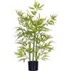 HOMCOM Pianta di Bambu Artificiale Alta 90 cm con 504 Foglie Pianta Finta da Interno ed Esterno con Vaso in Cemento Ø15x12.5 cm in PEVA e PP per Casa Giardino Verde