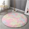 Generico Tappeto Rotondo 200 Cm 160 120 80 140 100 Cm, Tappeti da Soggiorno a Pelo Lungo, Soffice E Morbido Tappeto Antiscivolo per Camera da Letto, Tappeto da Letto a Pelo Lungo,Rainbow,200cm