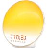 Getdoublerich Sveglia all'alba, sveglia con simulazione alba/tramonto, doppia sveglia, lampada notturna da comodino con radio FM, 8 suoni naturali, 15 lampade colorate d'atmosfera (UE)
