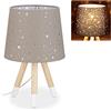 Relaxdays Lampada da Tavolo, Bambini e Bambine, Attacco E14, Paralume Rotondo, Altezza 40 cm, Abatjour, Grigio