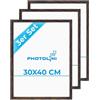 PHOTOLINI Cornici 30x40 cm legno MDF rovere scuro, set di 3 cornici per poster, plexiglass infrangibile, da parete, accessori extra inclusi - per foto, immagini e poster