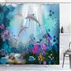 OCEUMACO Tenda Doccia Antimuffa Delfini Elegante Tende Doccia Angolare Tessuto Poliestere Impermeabile 180x200 cm Vasca Bagno Design Sotto Mare Blu Stoffa Lunga Lavabile Lavatrice con Anelli