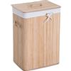 HOMCOM Cesto Portabiancheria in Bambù con Coperchio, Cestino per Biancheria con Sacco in Tessuto Rimovibile, 40x30x60cm, Naturale