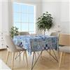 NARCISO Tovaglia 240x140 da 12 posti in Tessuto 100% Poliestere con Trattamento NO STIRO, Copritavola Rettangolare Cucina, Tovaglie Tavolo Moderno Rettangolari, Copritavolo Maiolica Azzurro