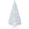 RELAX4LIFE Albero di Natale Bianco Artificiale 150cm con Luci in Fibre Ottiche e Addobbi: 1 Stella e Fiocchi di Neve a LED, Rami Folti e Realistici in PVC, Base Pieghevole in Ferro