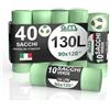 G.M. DISTRIBUZIONE GM 40 Sacchi Spazzatura Verdi 90x120 cm Biodegradabili x Umido, Resistenti, 130 litri, Sacchetti Bio Compostabili x Ristoranti, Buste Immondizia per Rifiuti Organici, 4 Rotoli da 10 buste immondizia