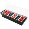 HauTour Contenitore per ingredienti, contenitore in ABS con coperchio, contenitore per ingredienti, 6 x 200 ml, scomparti per limoni, frutta, olive e cocktail, ingredienti per pizza