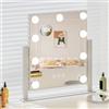 Dradaomull Specchio Trucco con Luci, Specchio Hollywood da Tavolo con 9 Lampadine LED, 3 colori di illuminazione, specchio da trucco ingranditore 10x rimovibile e rotazione a 360 gradi (Bianco)