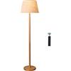 HKLY Lampada da Terra Legno, Piantana LED Dimmerabile con Paralume in Tessuto di Lino Lampada a Stelo da Lettura E27 per Studio, Soggiorno o Camera da Letto Illuminazione Interna,12W