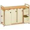 ADEL DREAM AdelDream - Cesto portabiancheria a 5 scomparti, 190 l, con cestino, con 3 sacchetti per la biancheria e 2 scatole di stoffa con ripiano, in bambù, colore: beige