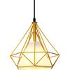 Mengjay Lampada a Sospensione Industriale,Vintage lampada da soffitto, Lampada a Sospensione in metallo gabbia ferro Forma E27 Base,Gabbia Sospensione Lampada Stile Retro Decorativa (Giallo)