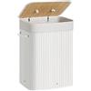 SONGMICS Cesta Portabiancheria con Coperchio, 72 L, Cesto Porta Biancheria in Bambù, Pieghevole, Sacco Rimovibile e Lavabile in Lavatrice, Maniglie, Lavanderia Camera, Bianco LCB010W01